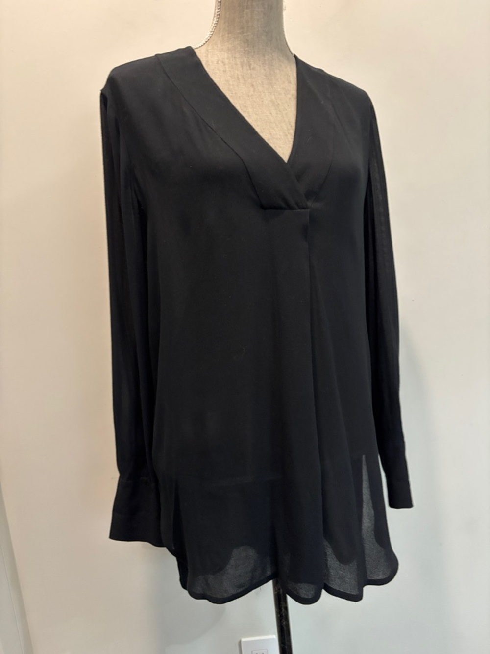 Vince Black V-Neck Blouse Semi Sheer Long Sleeve Minimalist Size S - Picture 11 of 15